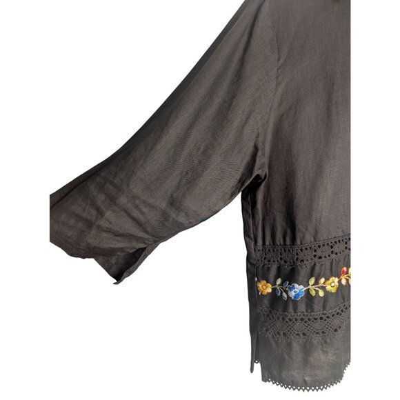 Womens Button-Up Blouse Sz L Black Embroidered Eyelet Lace Boho Hippie Festival - Picture 4 of 7